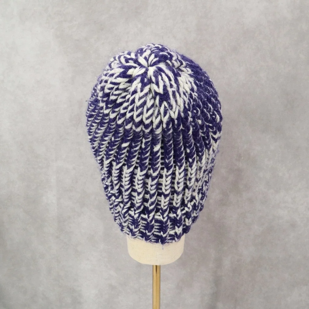 Purple Cable‎ Knit Y2K Vintage Hippy Unisex Cottage Boho Bucket Beanie Cap Hat